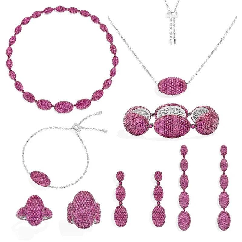 

Eomm S925 Sterling Silver Red Oval Shape Geometry Ring Earrings Bracelet Necklace Women Sweet Charm Luxury Festival Jewelry Gift