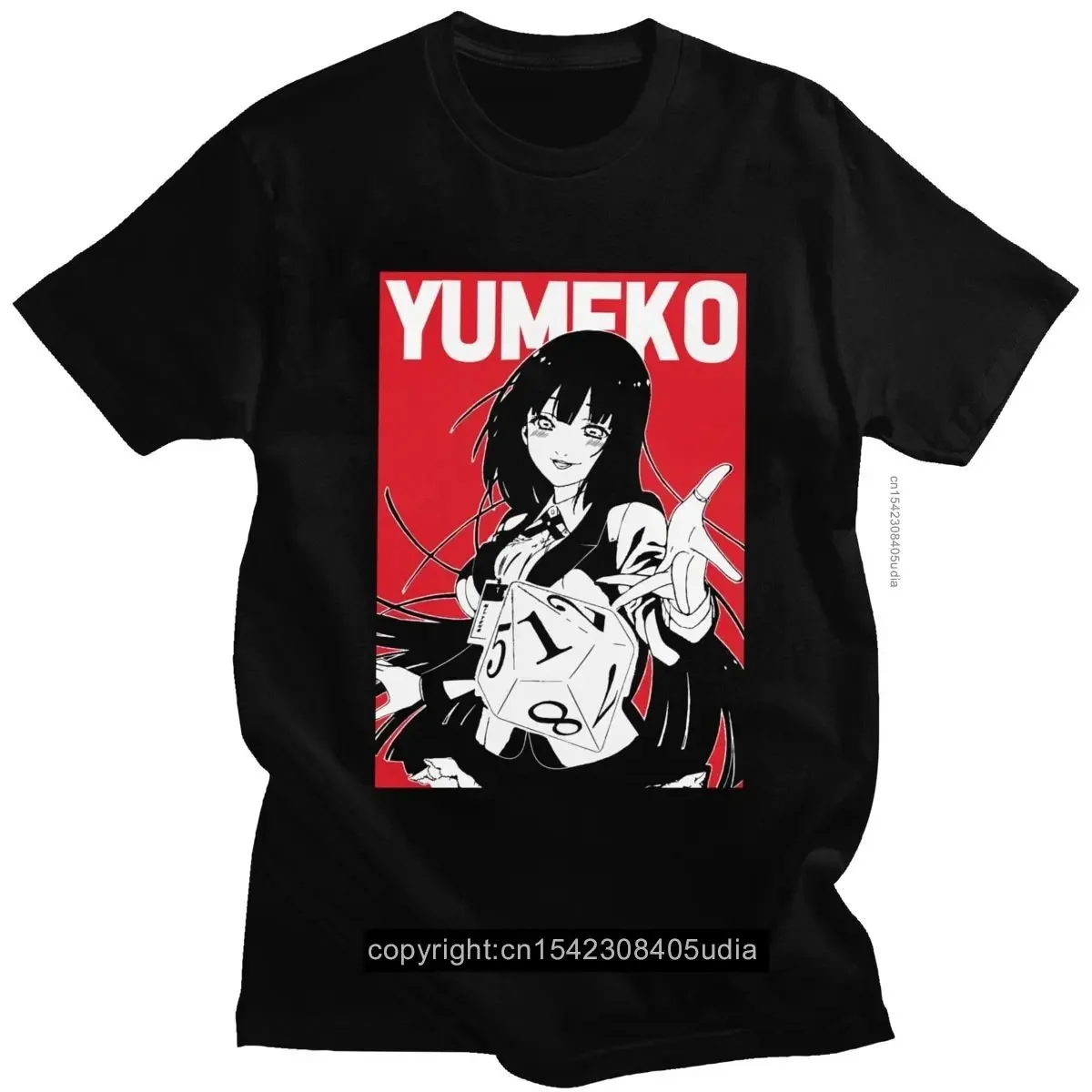 Funny Kakegurui Tshirt Men O- Neck Short Sleeved Yumeko Jabami Printed T-Shirt Pre-Shrunk Cotton Anime Fan Tee Shirt for Men