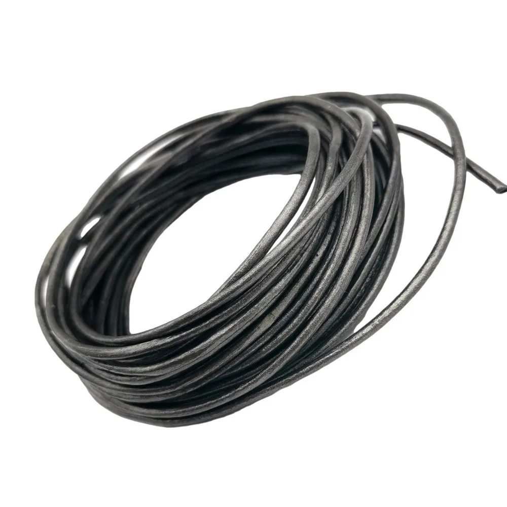 Metallic Dark Gray 5 Yards 2mm Leather Strap 2.0mm Diameter Genuine Leather Cord Bracelet Necklace Making