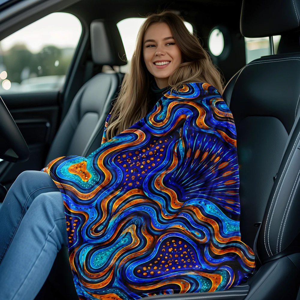 Blue Orange Fluid Abstract Warm Flannel Fleece Blanket Thick Soft Cozy Throw Blanket for Winter Bed Couch Plush Bedspread - view 4