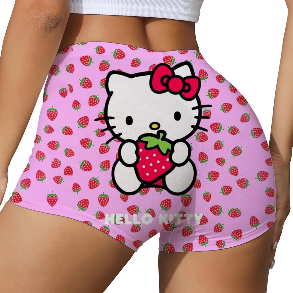 Pantaloncini sportivi per il sollevamento dell'anca color pesca con stampa Hello Kitty Donna Vita alta Pancia che dimagrisce Allenamento da corsa Pantaloni attillati ad asciugatura rapida