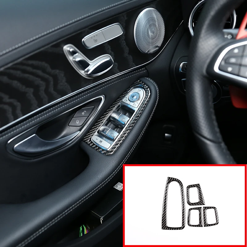 

Soft Carbon Fiber For Mercedes Benz C Class W205 GLC X253 GLC260 C180 C200 2016-2019 Car Window Lift Button Frame Stickers 4 Pcs