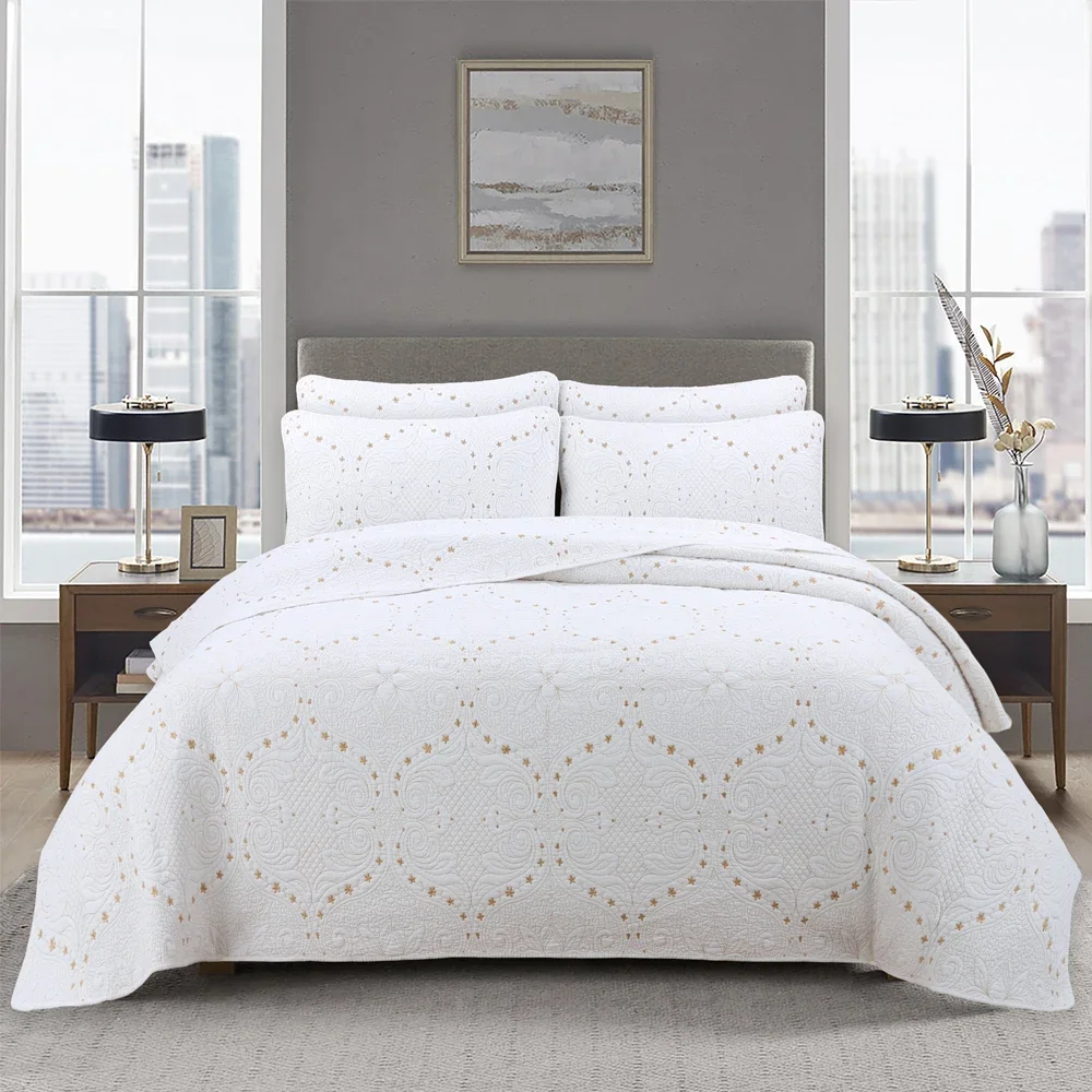 

3Pcs Cotton Bedspread with Embroidered Stars Double bedspreads and coverlets Summer Blanket Couple Quilt Set Mattress Topper