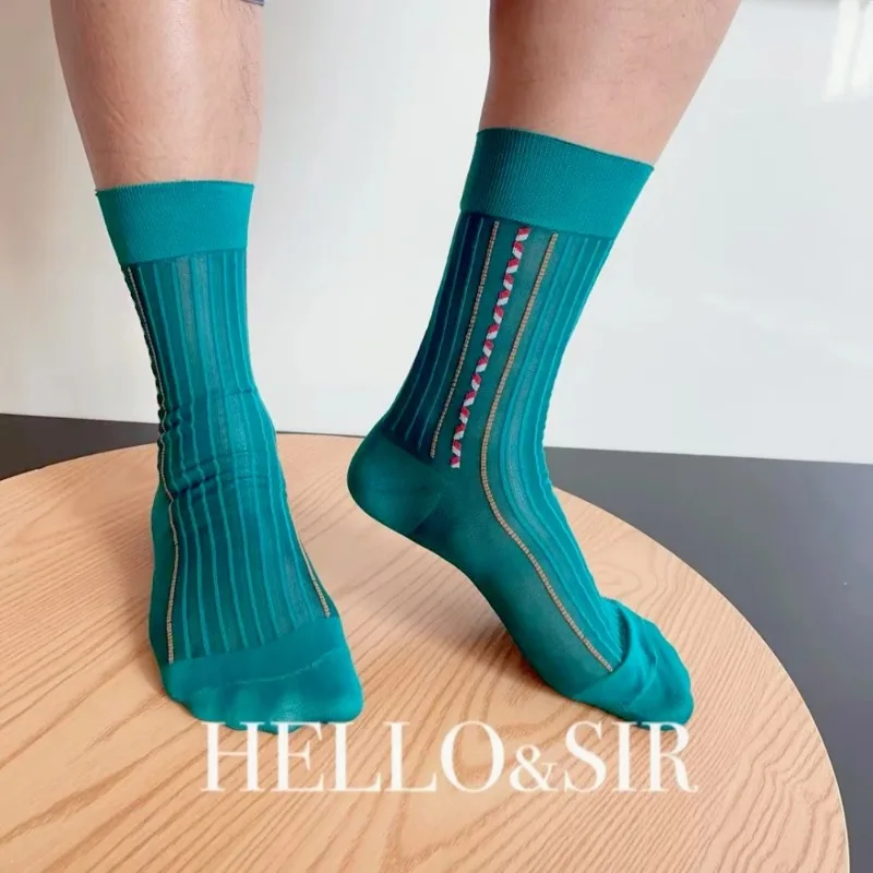 

Imperial Green Mens Socks Brand New Fashion Vintage Jacquard Dress Tube Socks Rare Color Striped Suit Business Socks Formal Wear