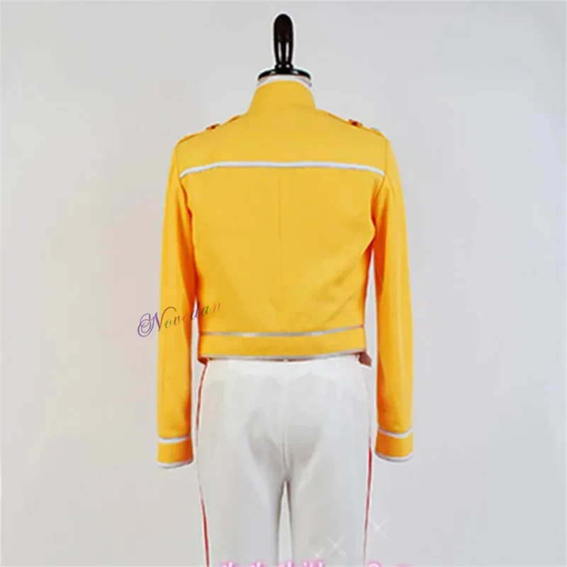 أزياء الملكة الرصاص فريدي ميركوري التأثيرية DJ Singer قاعة الرقص مرحلة سترة صفراء معطف قميص سروال الزي مجموعة كاملة