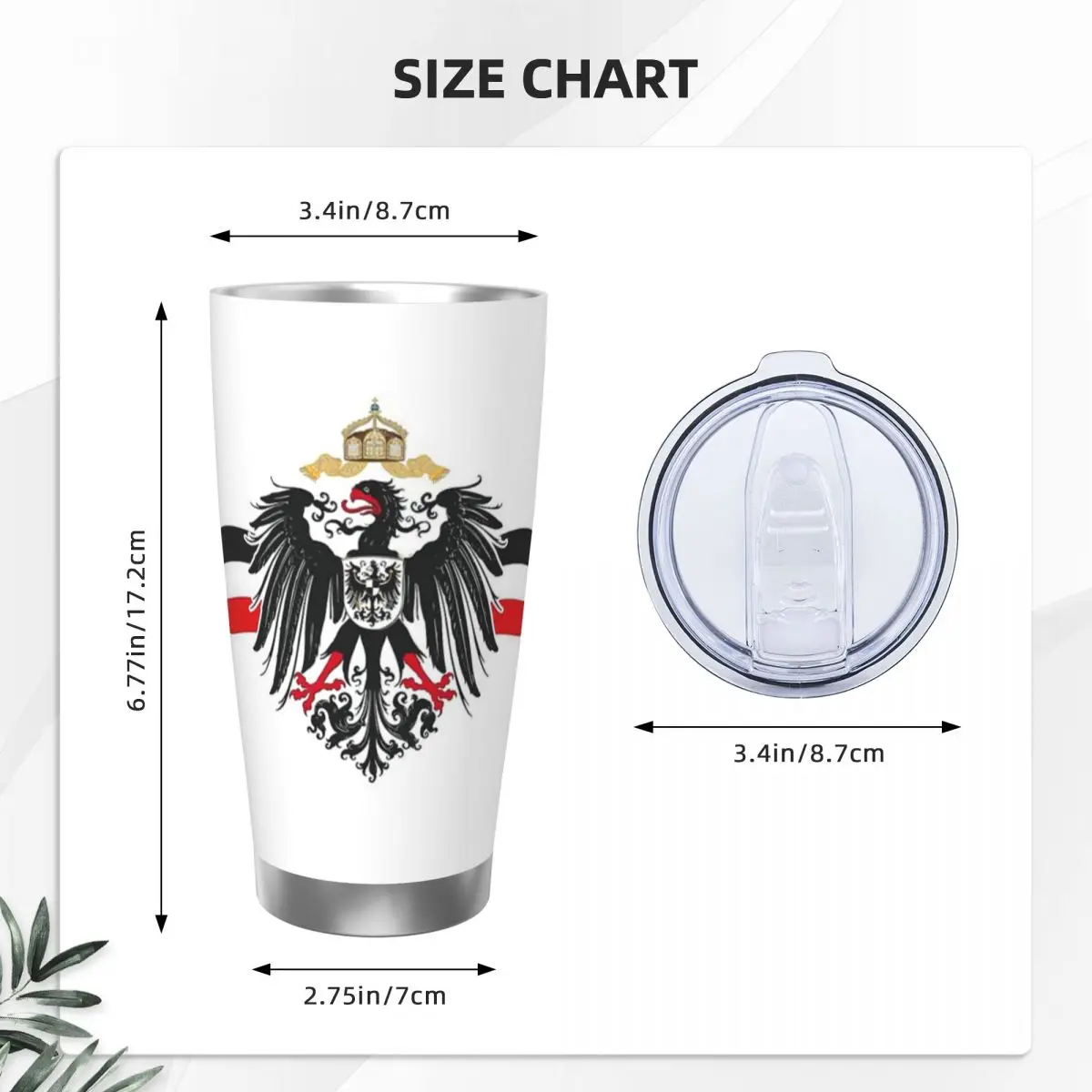 German Empire Flag Imperial Eagle Insulated Tumbler with Straws Lid Stainless Steel Thermal Mug Portable Thermos Bottle Cup 20oz