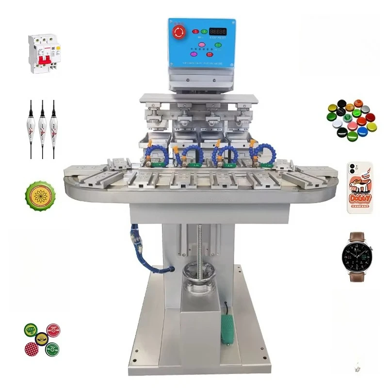 

4 Color Round Pad Printer Machine High Precision Semi Automatic Logo Label Printing Machine For Small Product