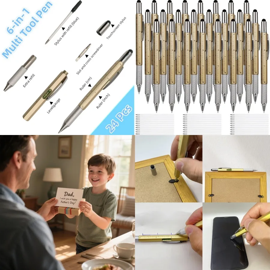 

24 шт. многофункциональная ручка 6-в-1 с отверткой для измерения уровня линейки и 24 сменными стержнями синего цвета идеально подходят для офиса и улицы