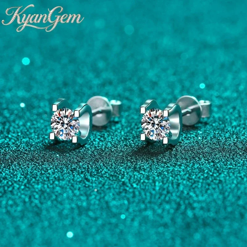 KyanGem 18K Gold Bull Head Earrings for Women 0.5-1 Carat Moissanite Small Pt950 Platinum Diamond Milgrain-edge Earrings