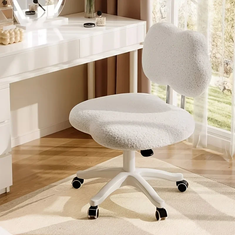 -ww Cream Style Vanity Chair, Simple Light Luxury Makeup Stool with Backrest, Swivel Vanity Seat for Girls' Bedroom, Nail Art