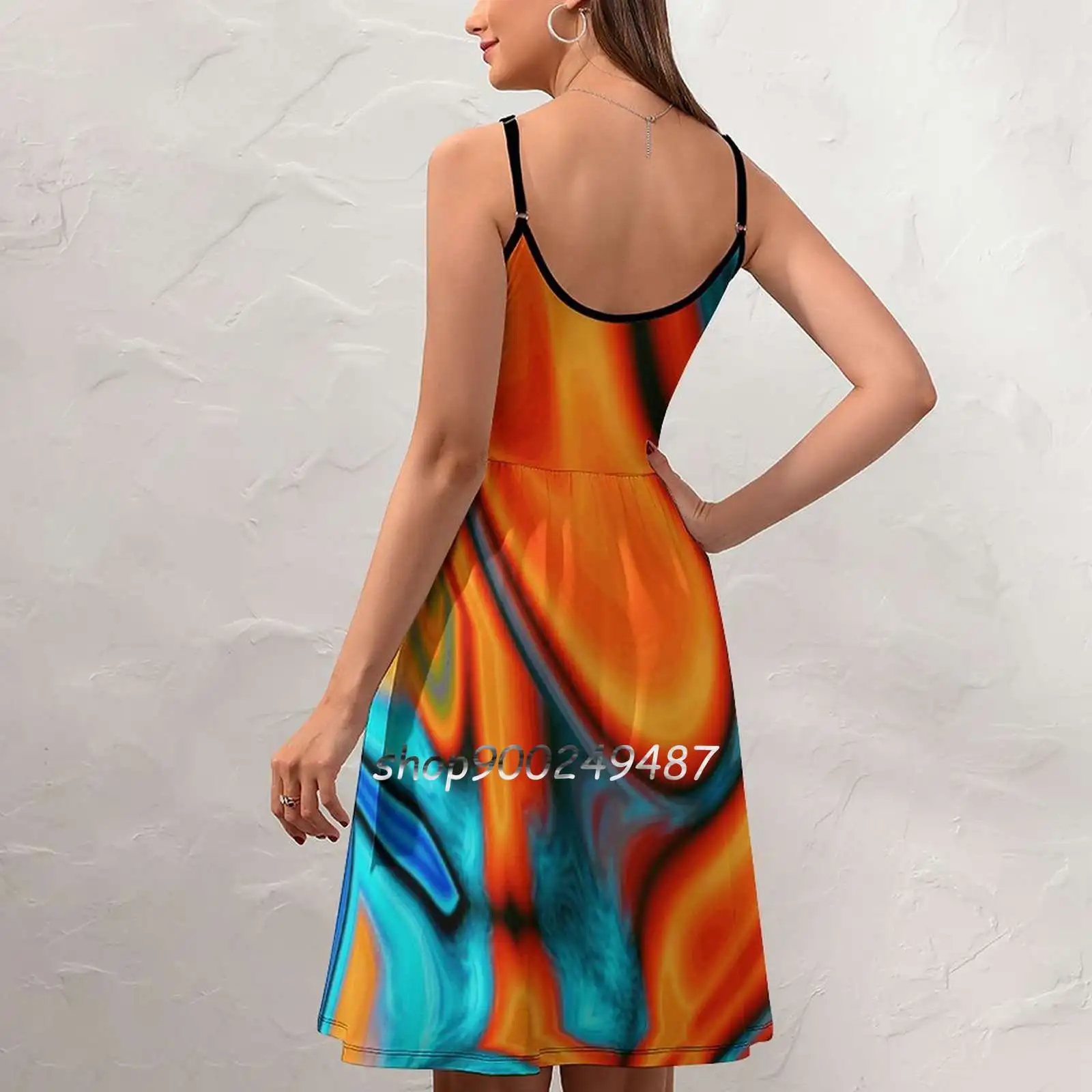 Vivid Modern Southwest Hipster Turquoise Orange Swirls New Summer Cut Sexy Dresses Ladies Club Wear Party Sundresses Abstract