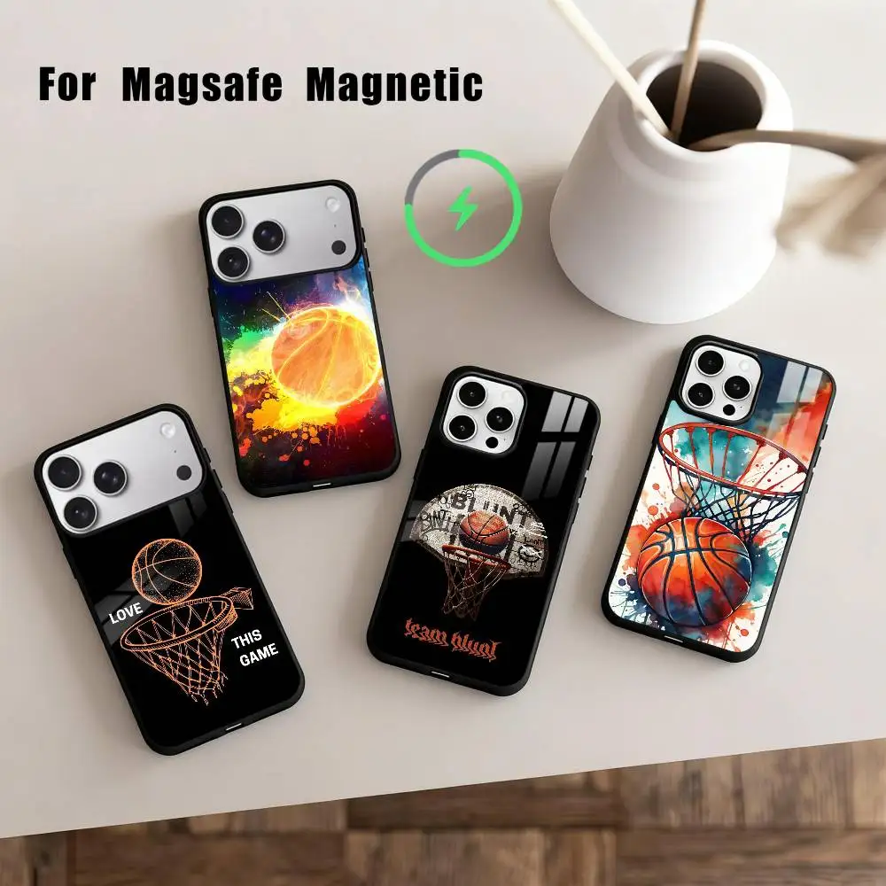 

Sports Equipment Basketball Phone Case For iPhone17,16,15,14,13,12,11 Plus,For Magnetic Wireless Charge Cover