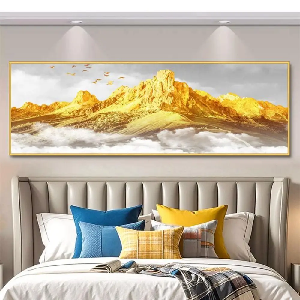 Mountain Landscape Bedroom Wall Stickers Golden Sunrise Modern Style Landscape Wall Art Long Horizontal Format
