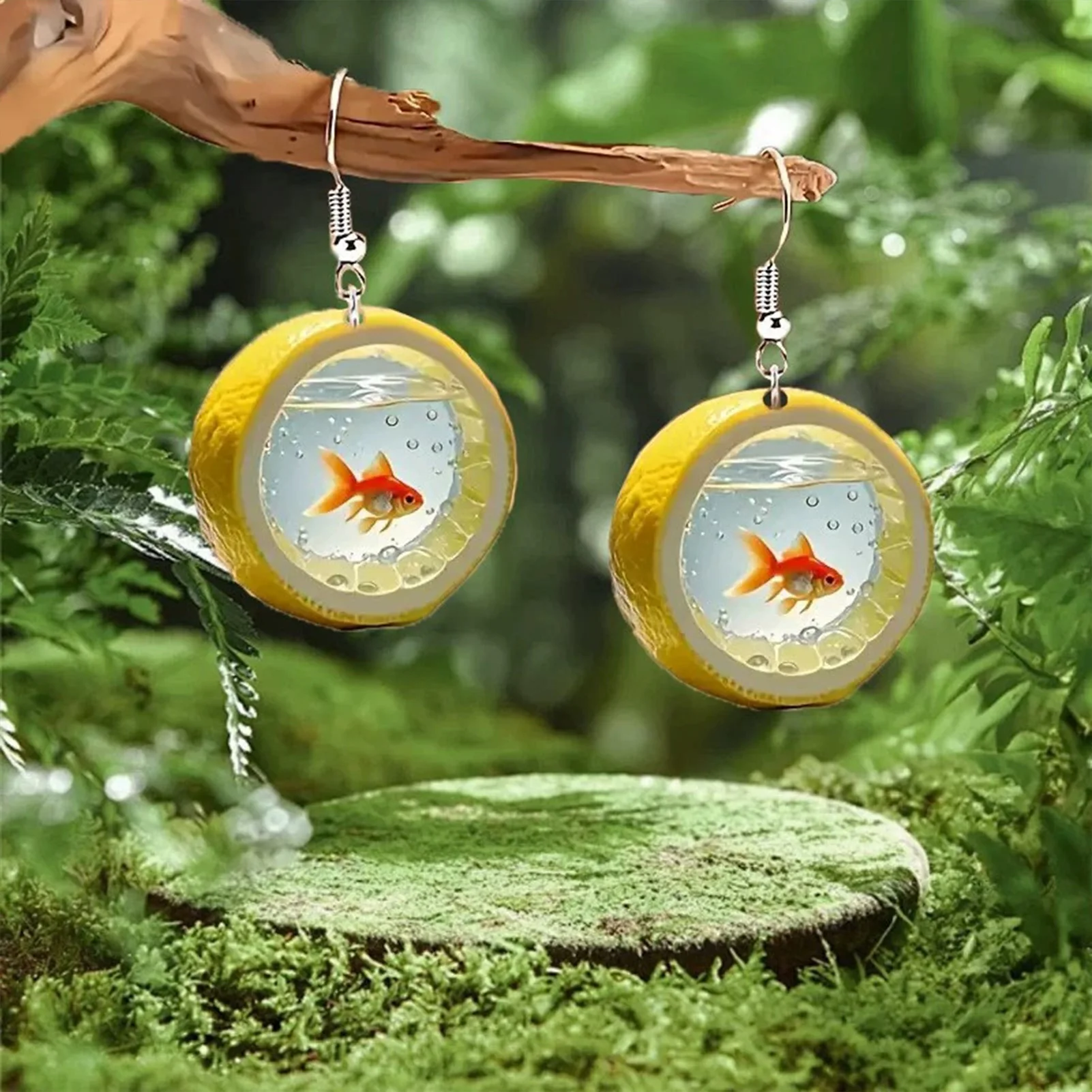 

Lemon Fish Design Drop Earrings Stylish Vintage Acrylic Lemon Shape Earrings for Christmas Jewelry Gift