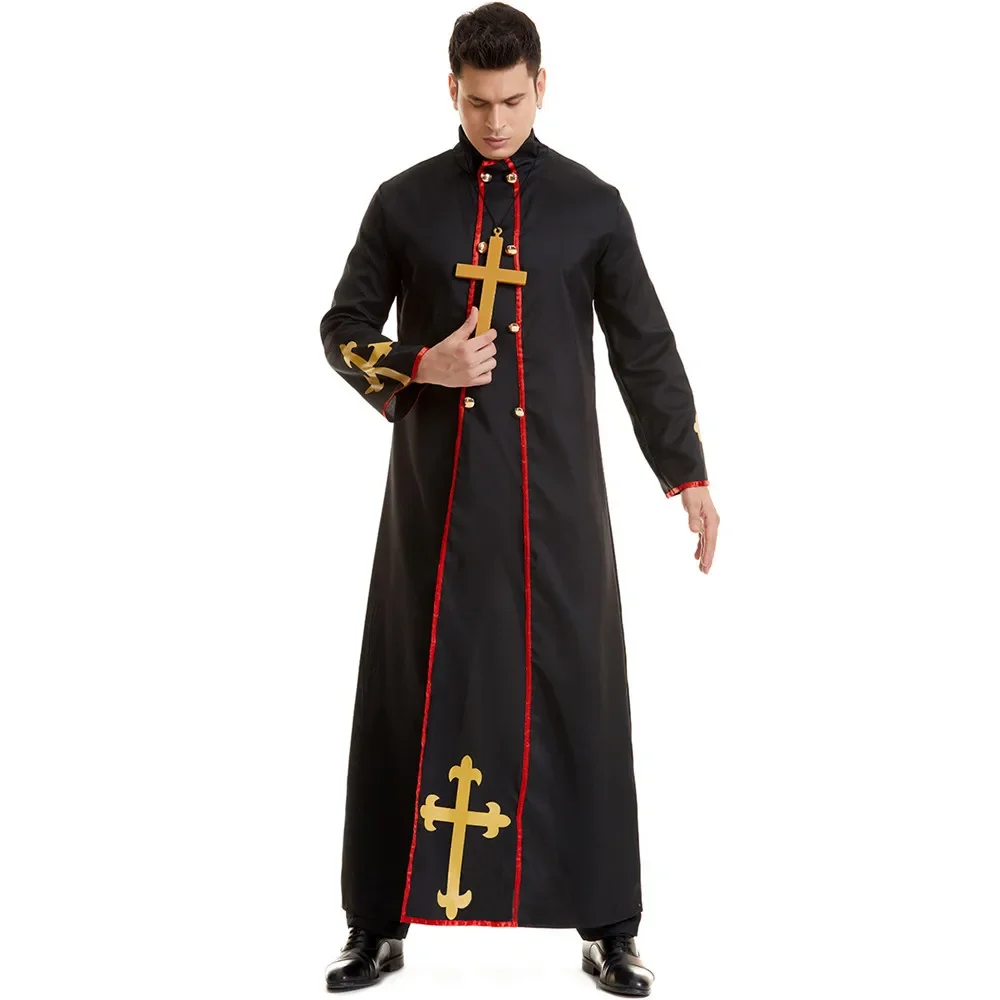 Halloween Adult Men Evil Priest Costumes Cosplay Jesus Christ Godfather Priest Robe Party Fancy Dress