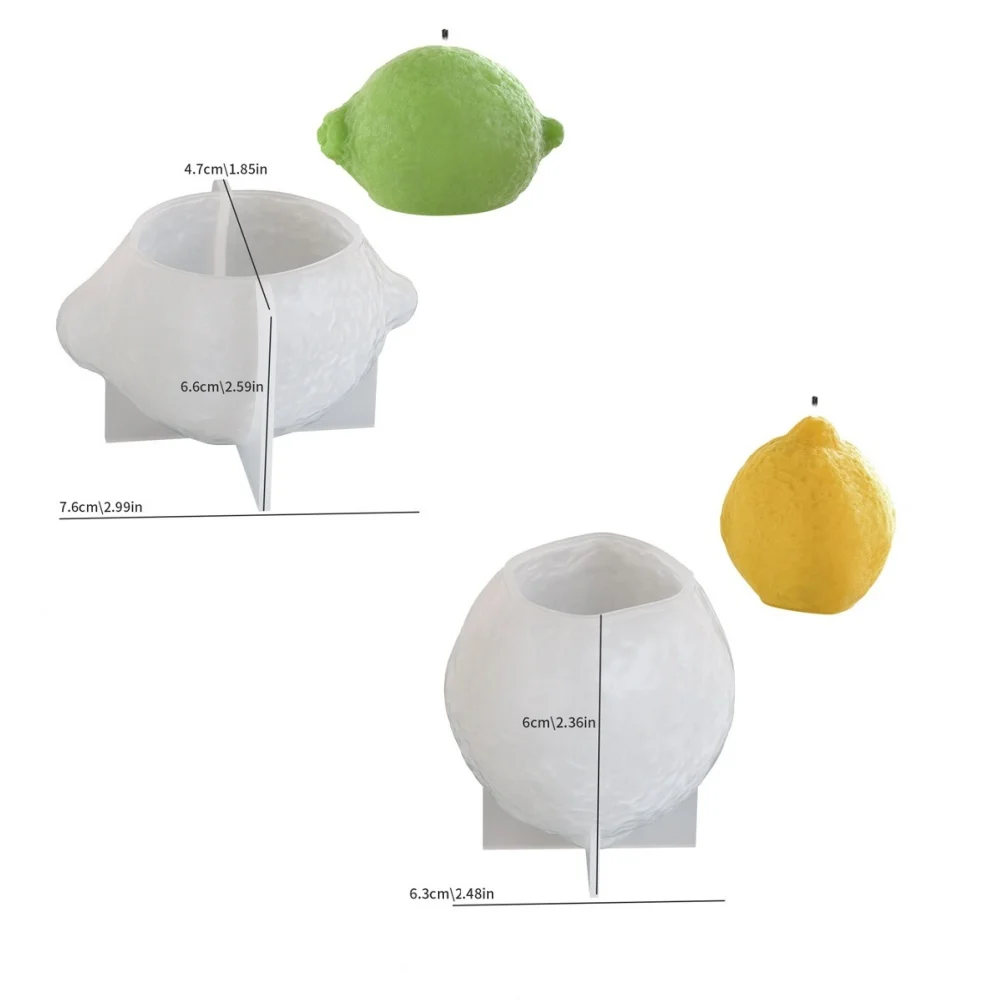 2PCS Simulated Lemon Silicone Mold 3D Fruit Aromatherapy Candle Making Supplies DIY Gifts Handmade Soap Gypsum Resin Mold