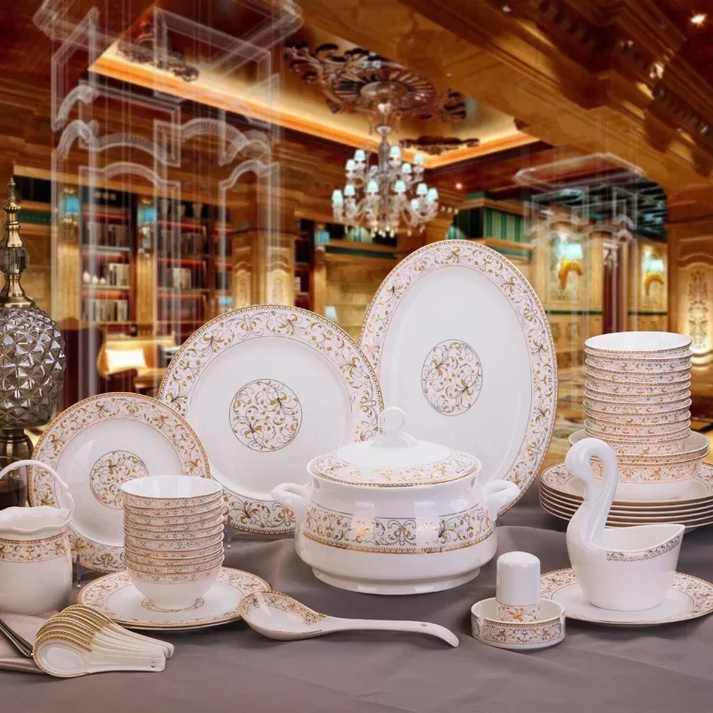 Porcelain Dinner Set Bone China Tableware Ceramic Dish Ensemble Dinnerware Collection Elegant Diner Service Kit