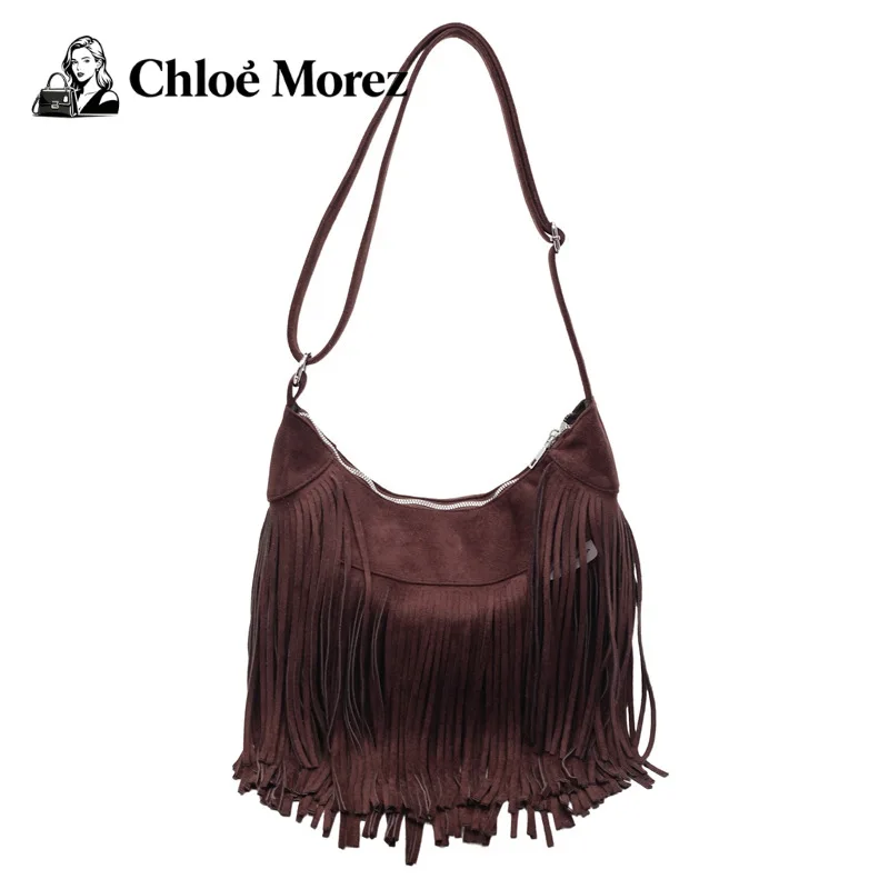 

Vintage Large Capacity Tassel Shoulder Bag Underarm Bag Women Fashionable Frosted Crossbody Dumpling Bag