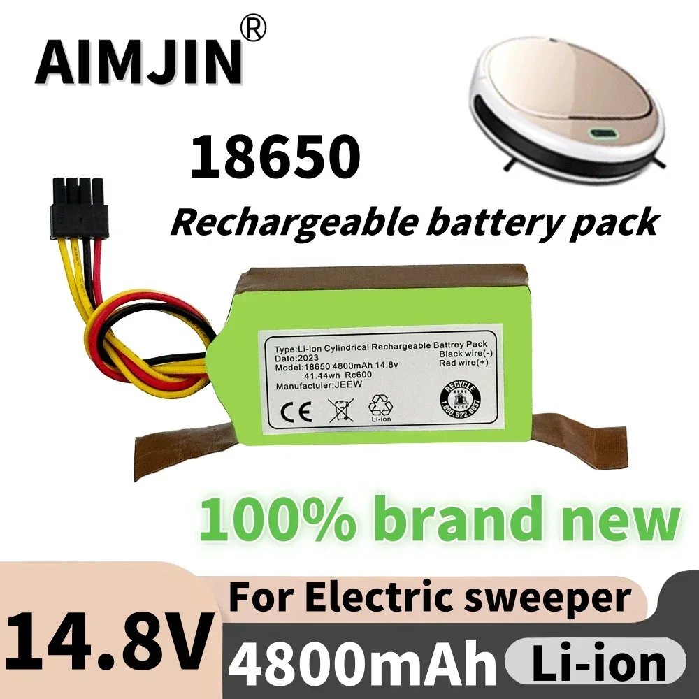 

14.8V 4800mAh Li-ion Cylindrical Replacement Battery Pack 18650 41.44wh Robot Vacuum Cleaner Battery for Rc600