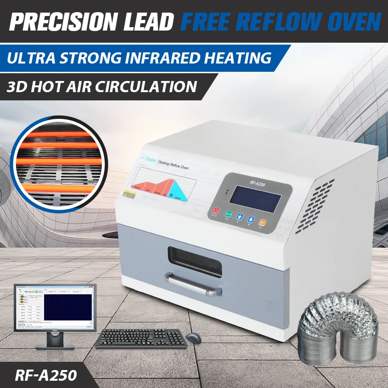 Itech RF-A250 Smt Reflow Oven 1600W Infrarood Ic Heater Hete Lucht Reflow Oven 250*200Mm Smd Reflow solderen Voor Pcb Smt Productie