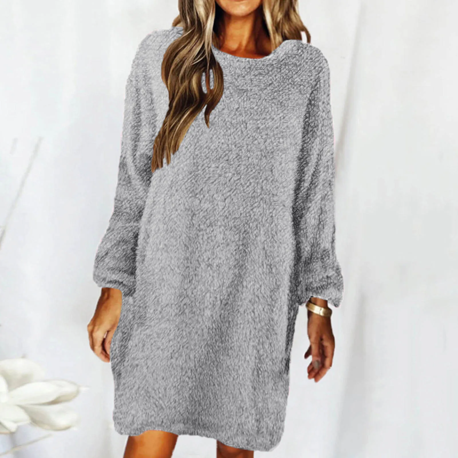 

Winter Autumn Plush Sweater Dress Women Casual Long Sleeve Pullovers Loose Short Dresses Female Warm Plus Size Vestidos Sweater