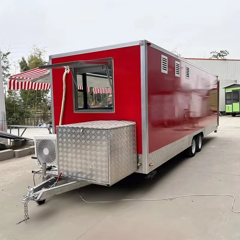 Customized 13ft 15ft 16ft Black Square Shape Food Trailers and Food Trucks With Commercial Kitchen Equipments