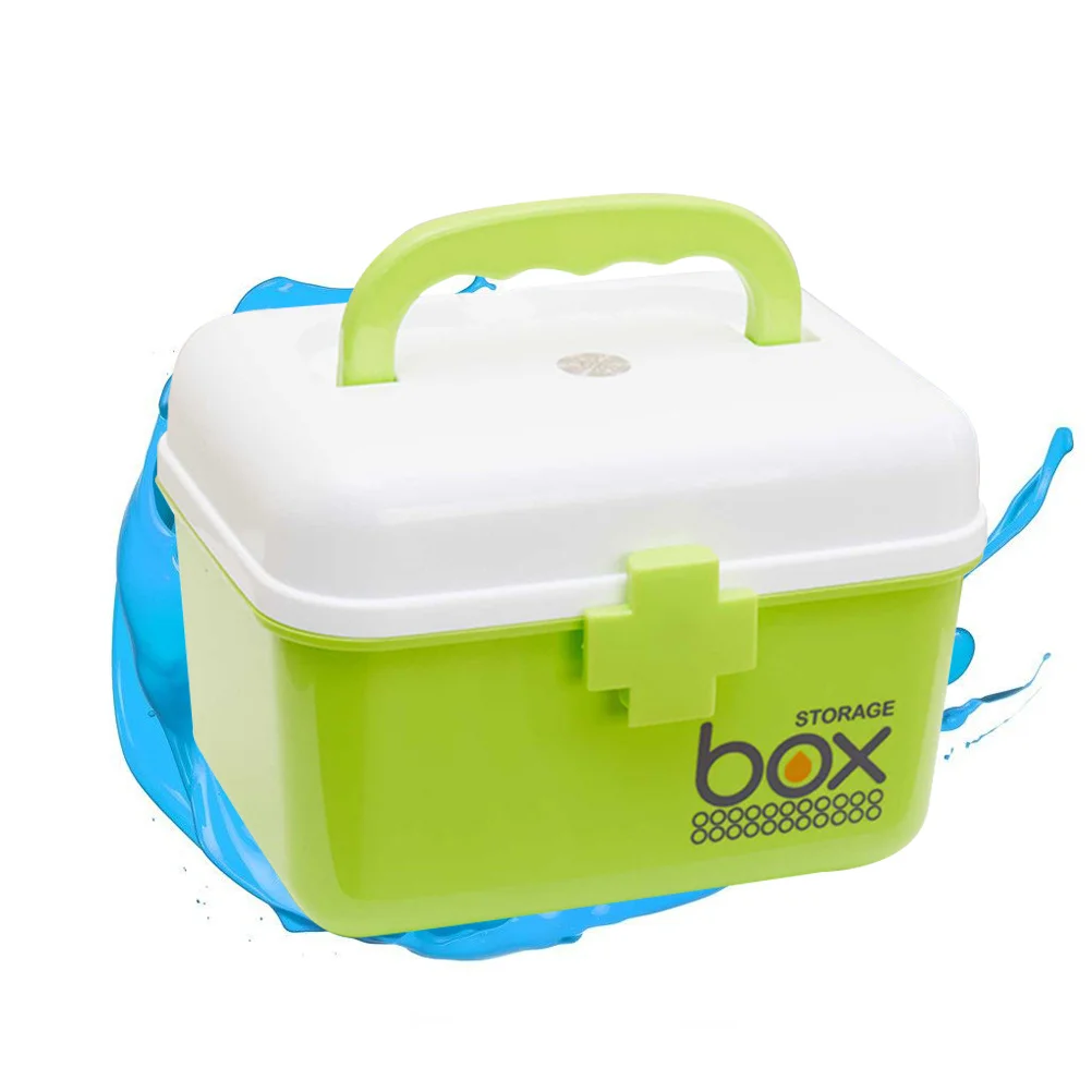 منظم أدوات الإسعافات الأولية بطبقات مزدوجة، أخضر فاتح، سعة كبيرة، شبكات متعددة، تخزين عائلي محمول في حالات الطوارئ