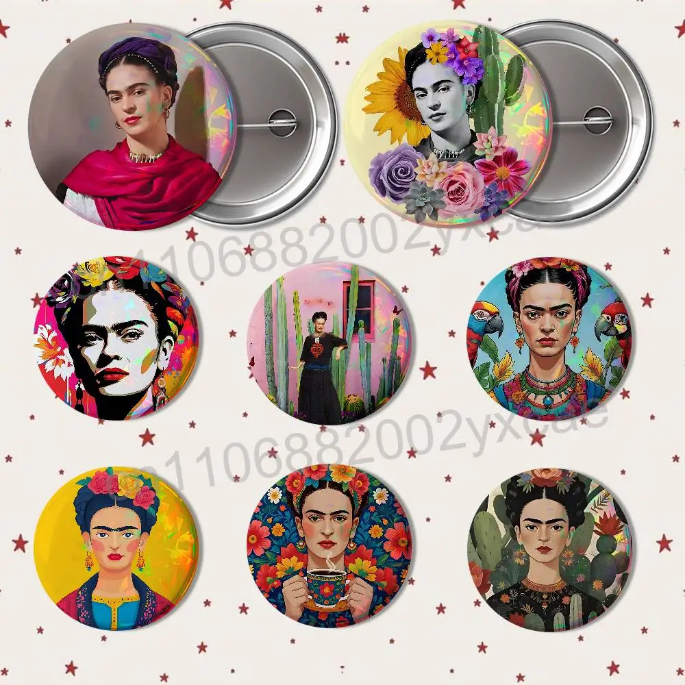 I am the subject I know best Frida Kahlo 58mm 44mm Round Pins Creativity Printed Pictures Text Metal Lapel Badges Brooches