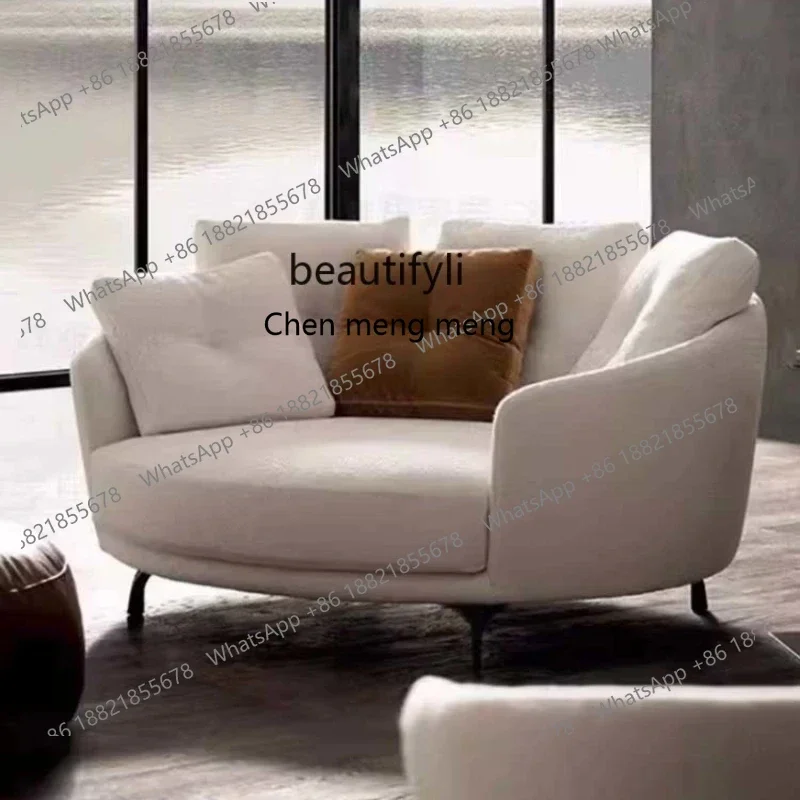 

ss25 Italian Bedroom Large Living Room High Grade Gray Linen round Sofa Nordic Corner Couch