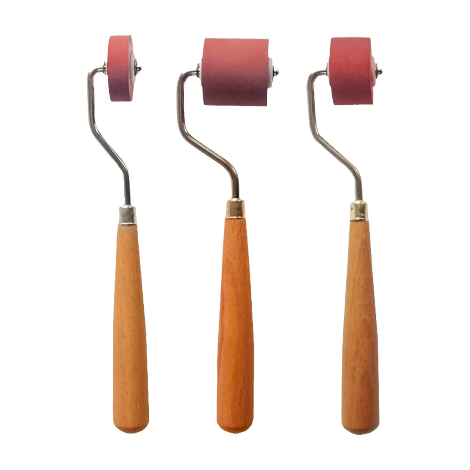 3Pcs Hard Rubber Roller Kit with Wooden Handle Printing Tools Portable Ink