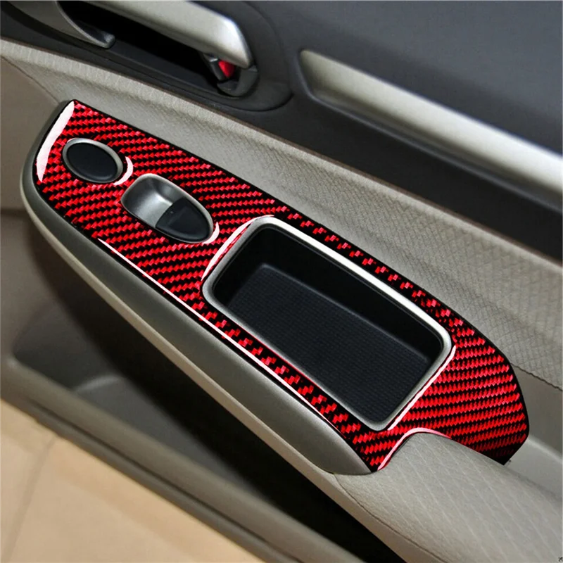 

Plain 4Pcs For Honda Civic 2006-2011 Spare Parts Red Carbon Fiber Window Switch Cover Trim