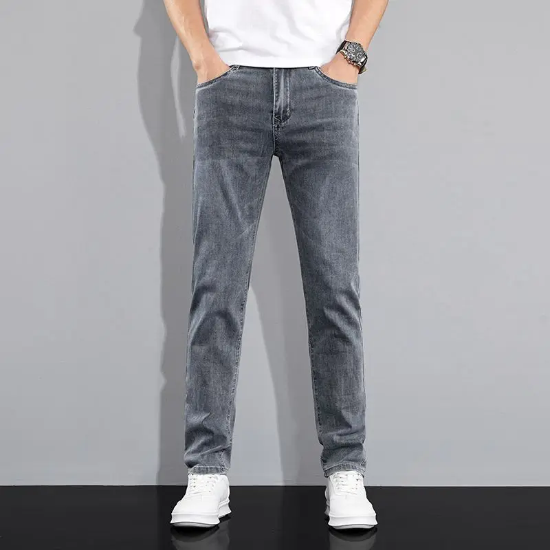 アメリカの男性のハイストリートダメージ加工ストレッチスキニージーンズパンツ秋冬ヴィンテージロングジーンズ因果多用途男性ズボン