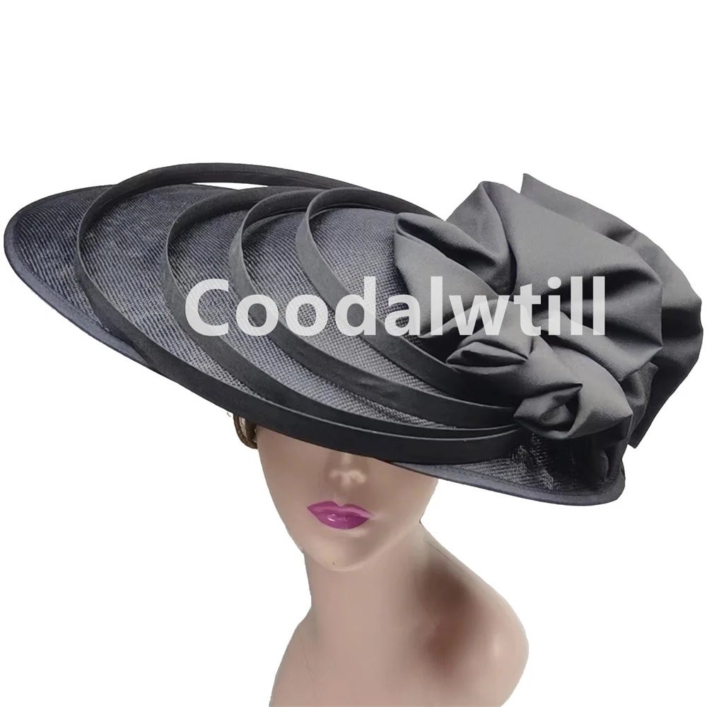 Fascinateurs de tri élégants pour femmes, grand chapeau, pièce de sauna chic, pilulier royal Ascot, fleur, fête de mariage, mariée