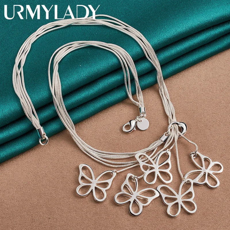 URMYLADY 925 فضة خمسة عقد بحلية متدلية على شكل فراشة ثعبان سلسلة قلادة للنساء حفل زفاف مجوهرات الأزياء