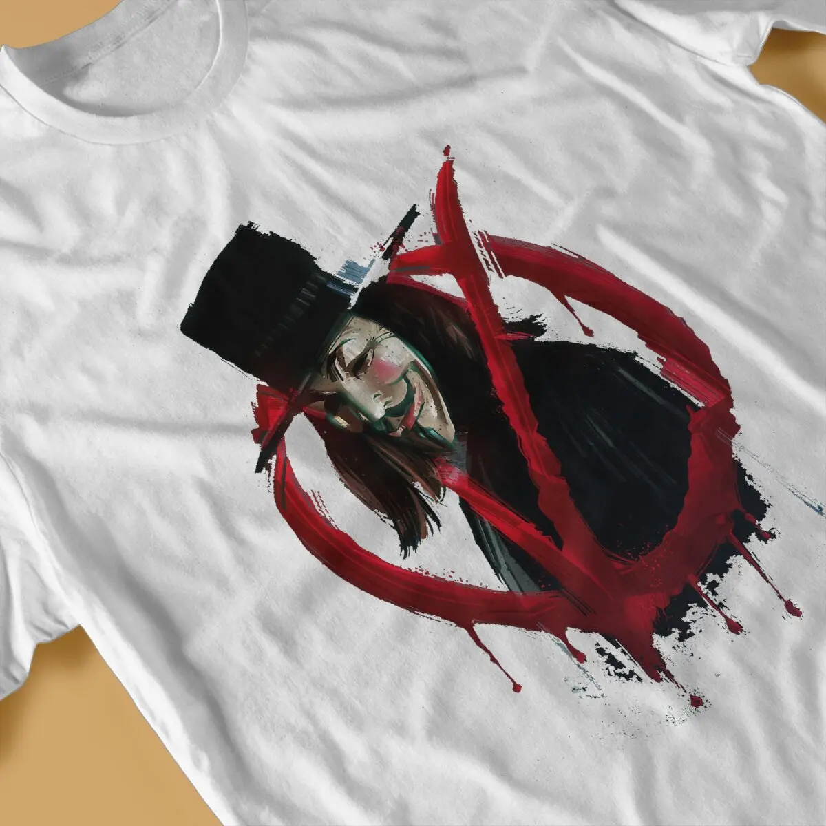 Oil Painting Men\'s T Shirt V For Vendetta Novelty Tees Short Sleeve Crew Neck T-Shirt Cotton Printing Clothing