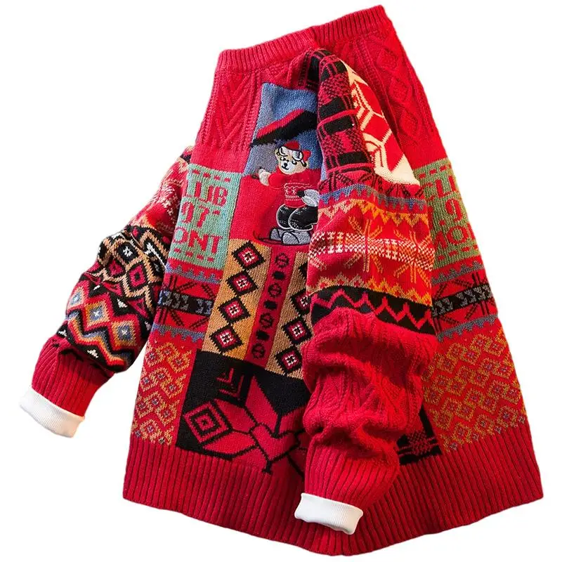 

Красный тонкий круглый вязаный свитер для мужчин, зимняя повседневная одежда, удобное дышащее волокно Coolmax, легко носить