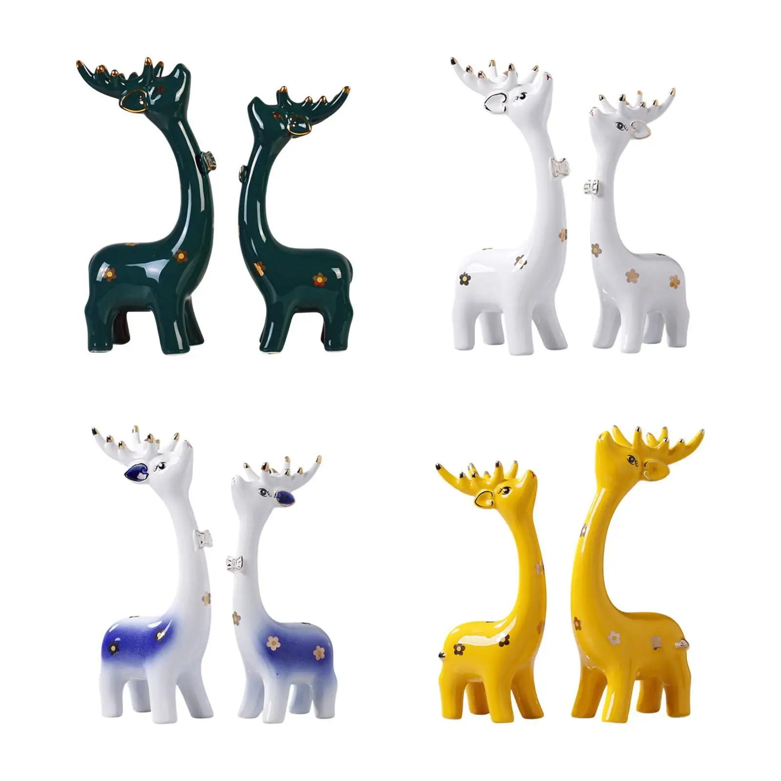 2x Deer Statues Desktop Ornaments Ceramic Creative Collection Animal Sculptures