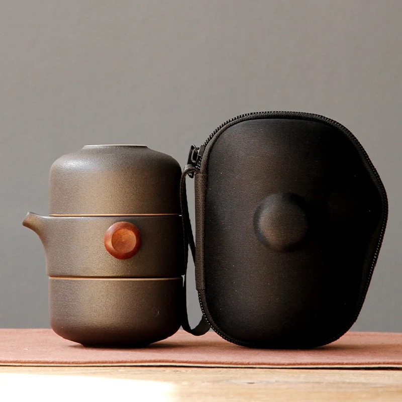 

Japanese-Style Ceramic Teapot Lid Bowl Teacup Handmade Portable Travel Office Tea Set-Green