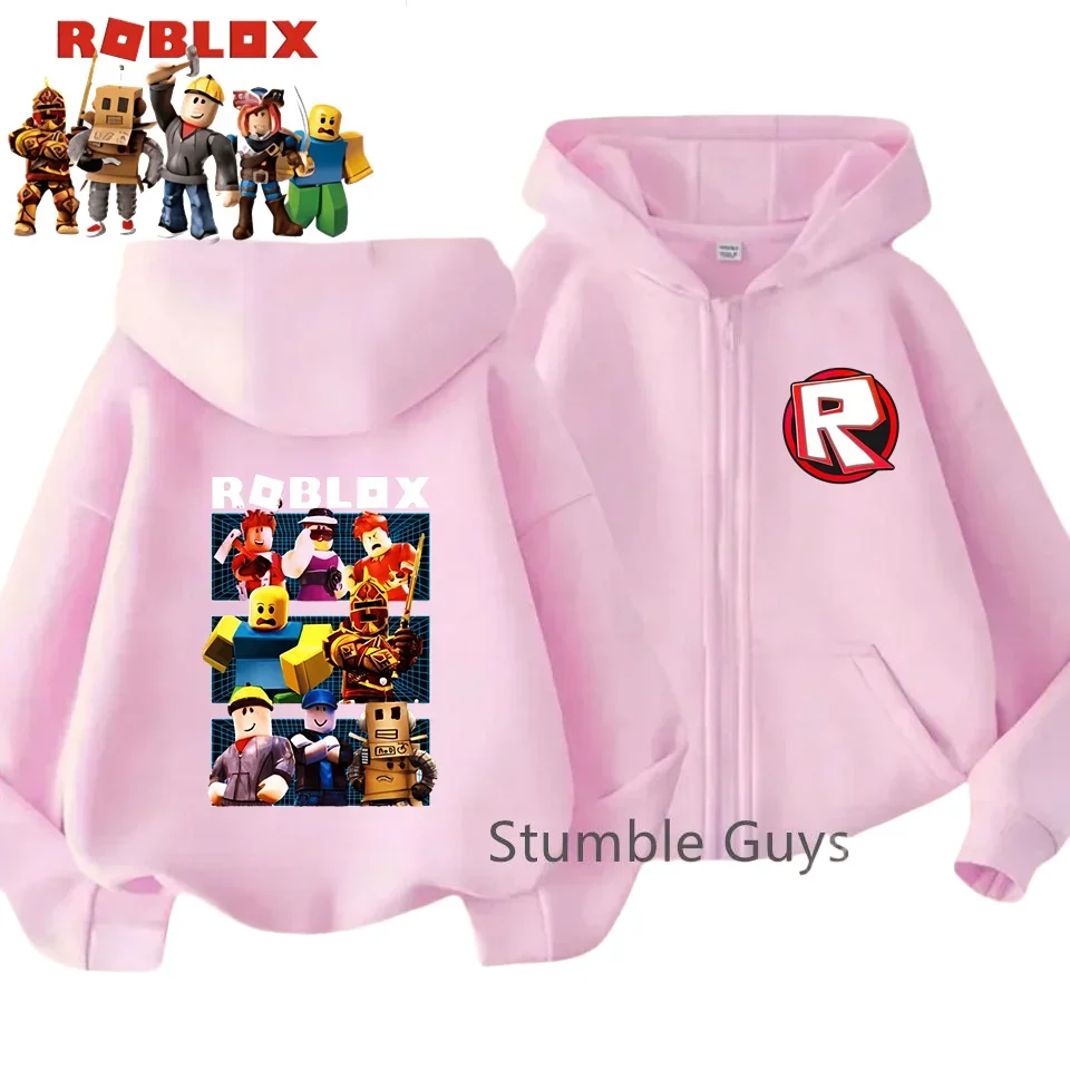 سويت شيرت Roblox Kids لربيع الخريف بقلنسوة بسحاب، سويت شيرت عصري مطبوع عليه لعبة للأولاد والبنات