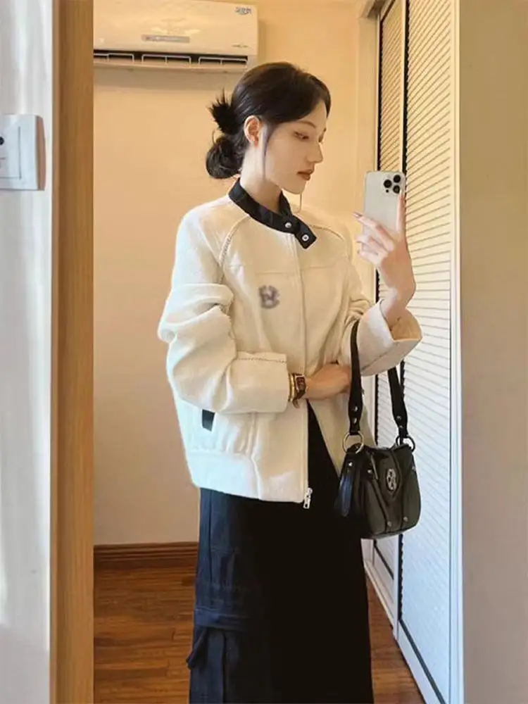 

Жакет из твида для подростков и женщин, осенний, с декоративными элементами, приталенный, вечерний, в корейском стиле, с клапанами, на пуговицах, вельветовый, женский, с мехом шерпа, стразами, флокированный