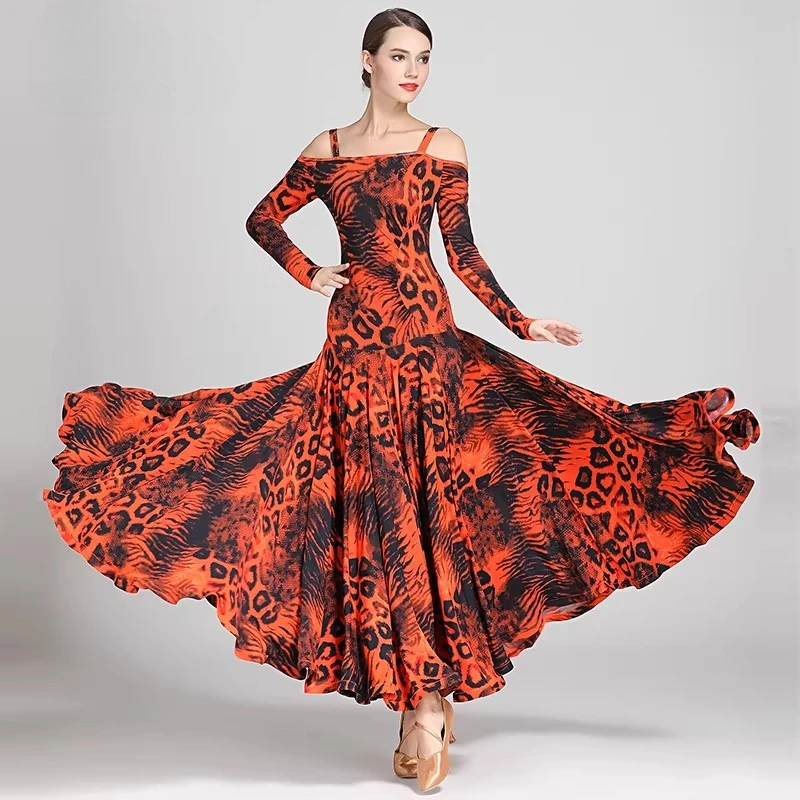 Elegant Adult Modern Dress Ice Silk Printed Ballroom Outfit Flowy Design Perfect for Professional Training and Competitions