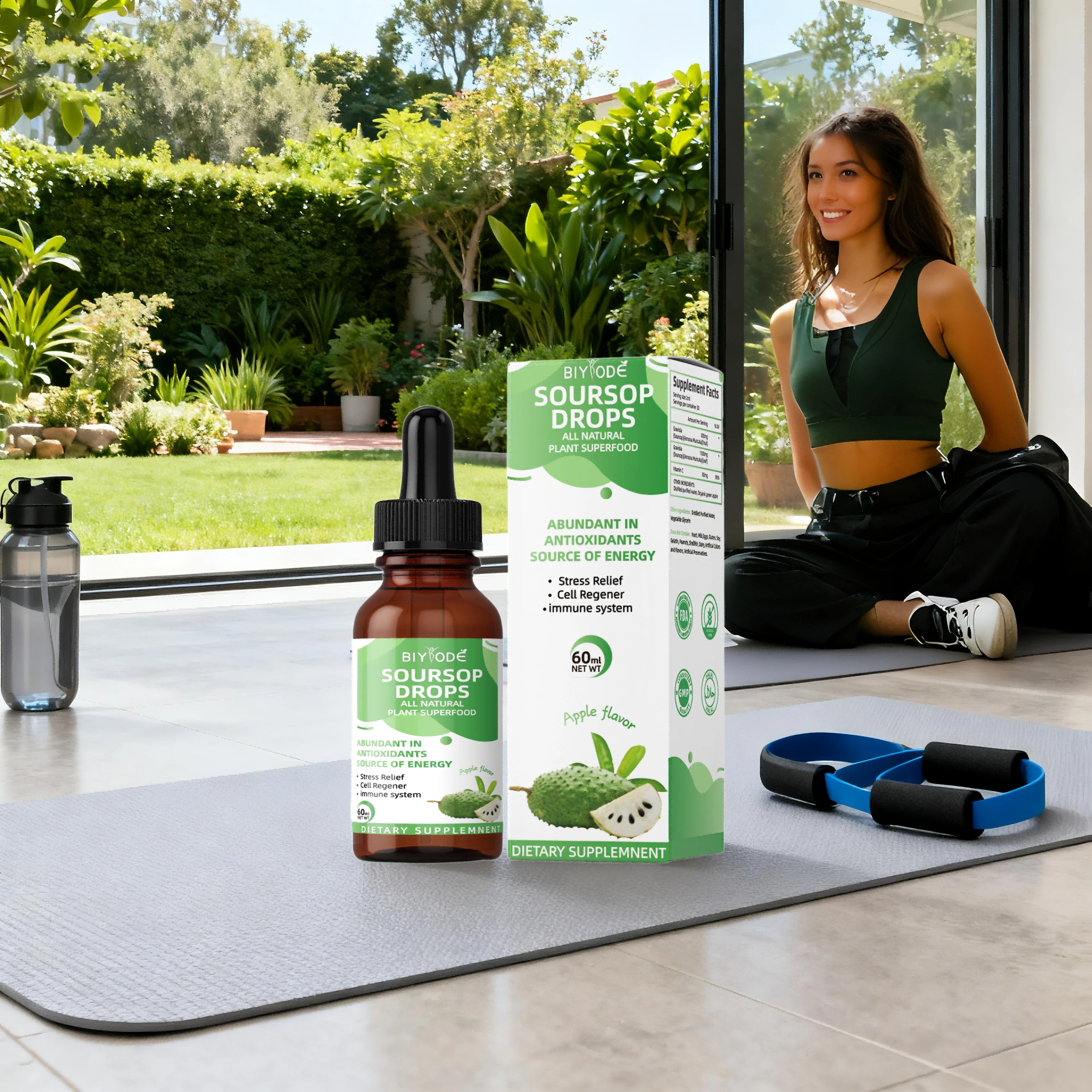 【BIYODE】SourSop Graviola Liquid Drops Cell Support & Regeneration مضاد للأكسدة وتعزيز المناعة والاسترخاء على الكبد والمساعدة على النوم