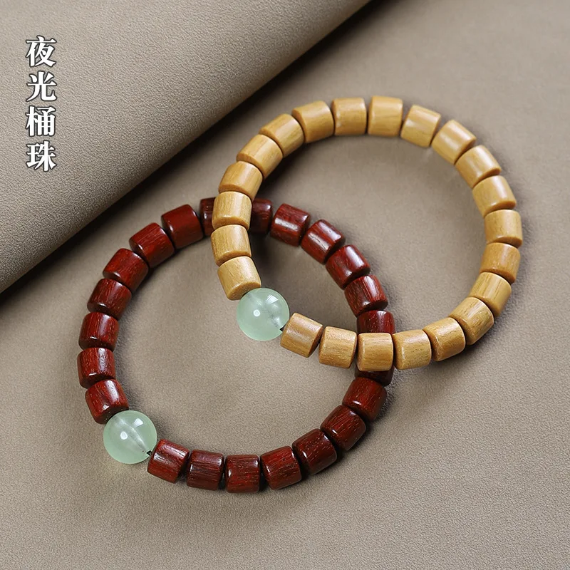 UMQ Rosewood Barrel Beads Luminous Stone Bracelet Men and Women's Jewelry Mukula Ebony Sandalwood Bracelet Single Circle Prayer