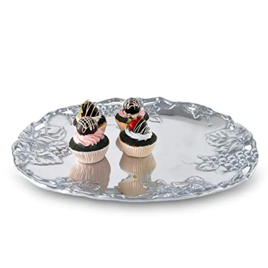 طبق عنب بيضاوي من الألومنيوم نمط العنب رمل مصبوب بجودة حرفية من الألومنيوم مصقول يدويًا خالي من التشويه 18.5 × 14.5 بوصة