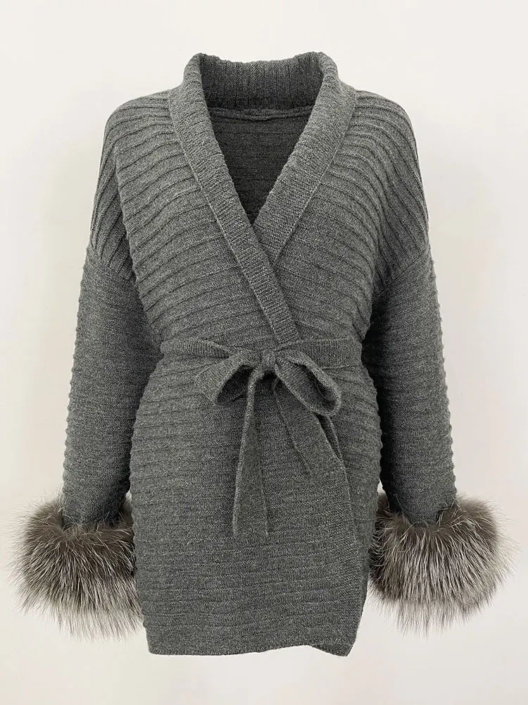 FURYOURSELF ريال فوكس الفراء طوق القمم سترة الراكون الطبيعي محبوك سترة متماسكة سيدة تريكو المرأة 2025 حقيقية تريكو