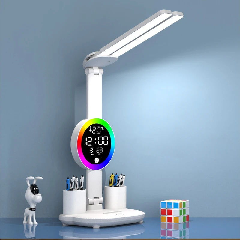 Led Table Lamp Rechargeable For Study Desk Lamp Reading Night Light With Fan Clock Dispaly Room Bedside Reading Led  Desk Lights