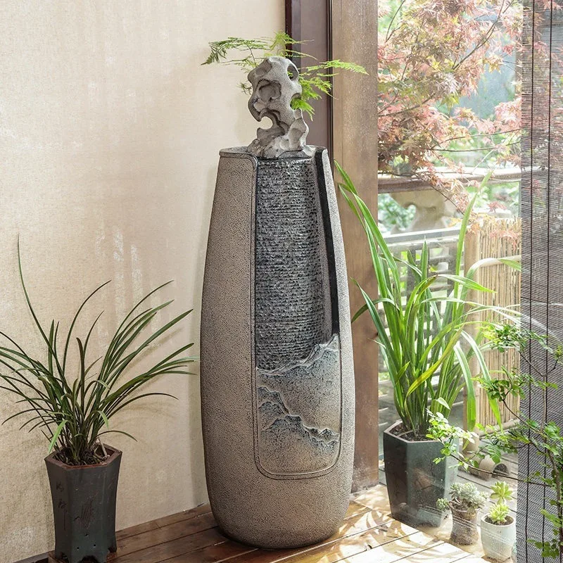 New Chinese-style floor-to-ceiling flowing water ornament, decorative water feature next to TV cabinet in living room, indoor la