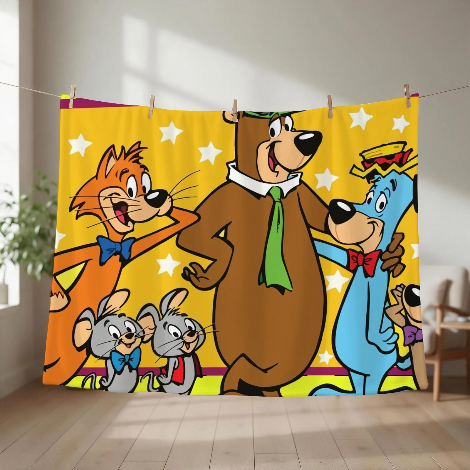 huckleberry hound and friends Throw Blanket couch cozy soft plush fuzzy picnic outdoor blanket