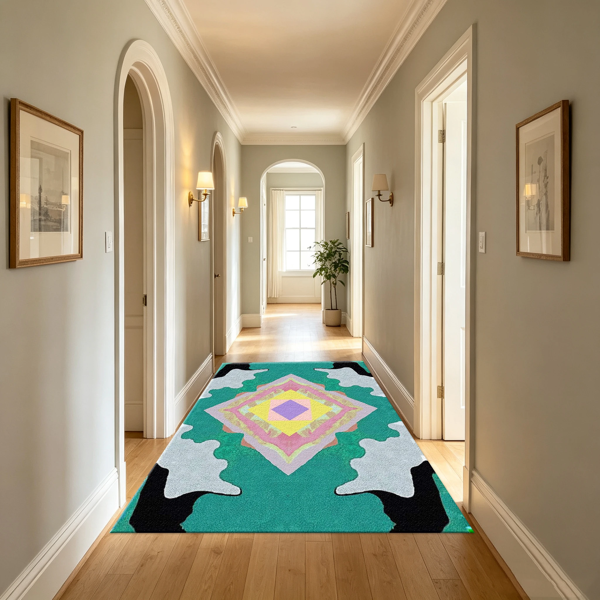 พรมปูพื้นลายเพชรหลายชั้นสีสันส - Printed Rug Abstract บทวิจารณ์และราคา