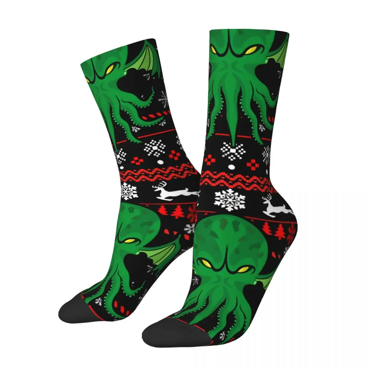 Ugly Xmas Funny Men's Socks Vintage Cthulhu Mythos Street Style Seamless Crew Sock Gift Pattern Printed